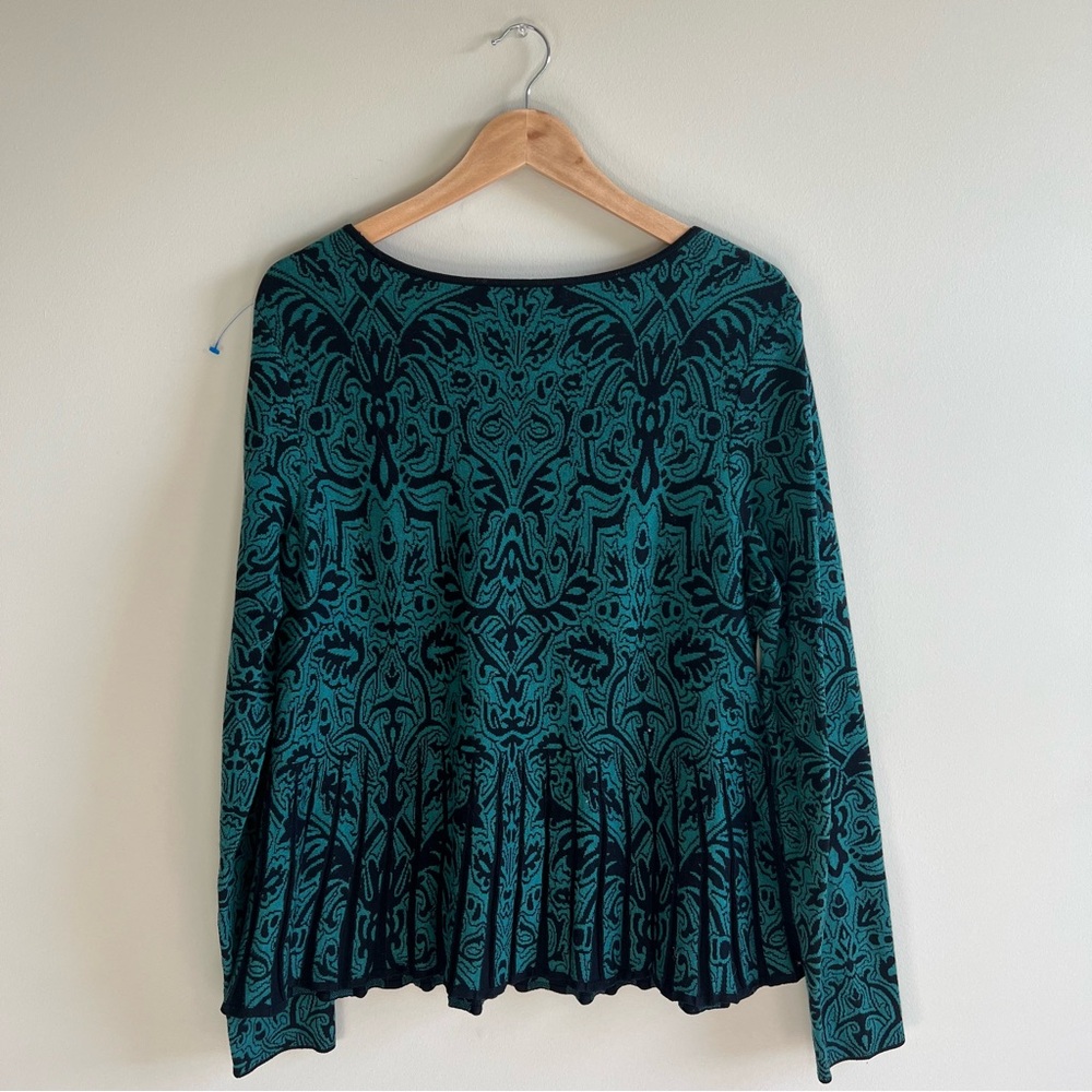 Peruvian Connection long sleeve paisley Tunic Sweater green black Pima Cotton - Picture 7 of 9